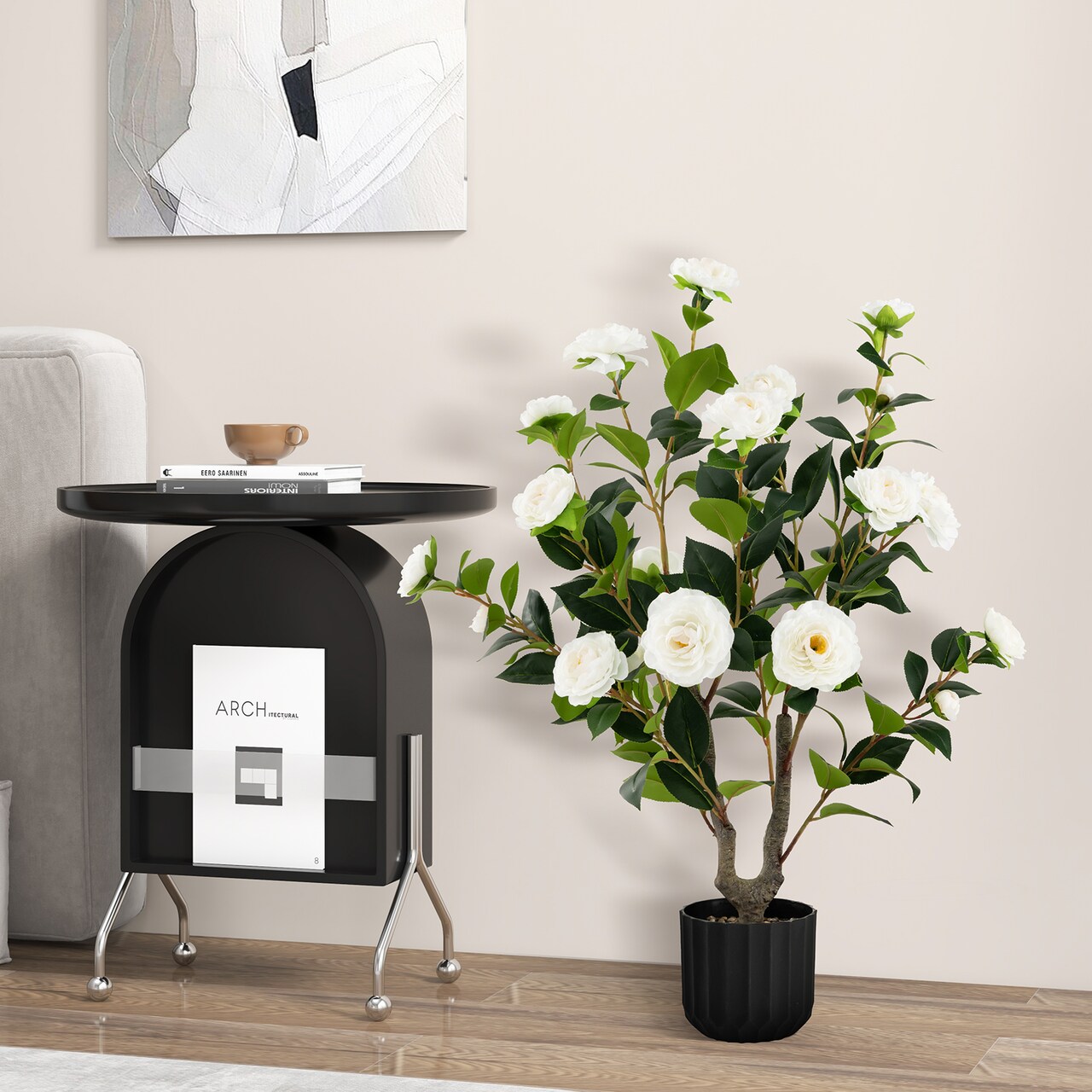 Faux Camellia Flower Tree 38 Inch Decorative Indoor Plant Pot
